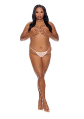 Barely Bare Lace Open Panty - Peach/Pink - Plus Size/Queen