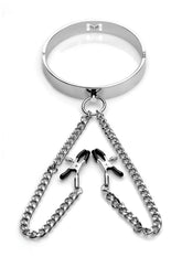 Mistress By Isabella Sinclaire Slave Collar with Nipple Clamps - Metal/Silver