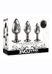 Black Gem Anal Plug - Black/Metal - 3 Piece Set/Set