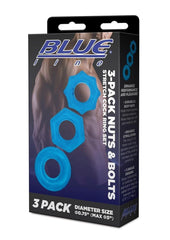 Blue Line Nuts and Bolts Stretch Cock Ring - Blue - 3 Pack