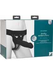 Body Extensions Be Ready Silicone Strap-On Harness with 2 Hollow Dildos - Black - 7.5in/7in - 4 Piece Set