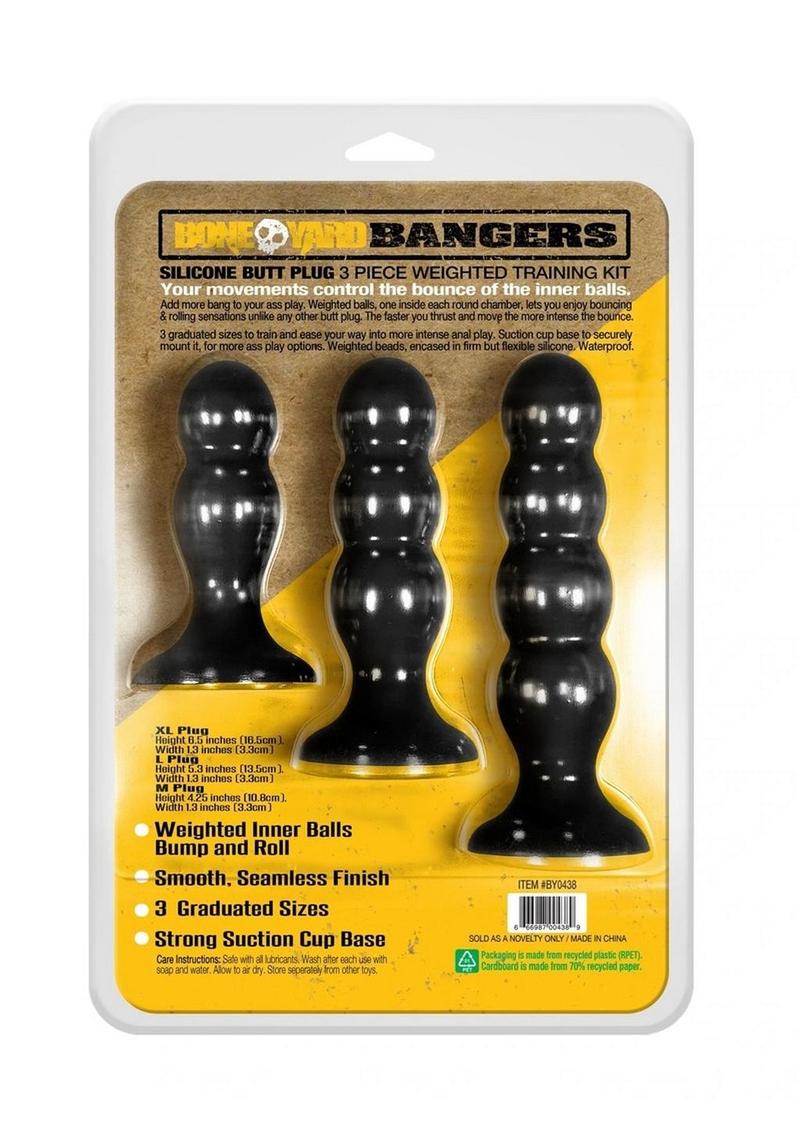 Boneyard Bangers Silicone Weighted Butt Plug Training Kit - Black - 3 Per Set