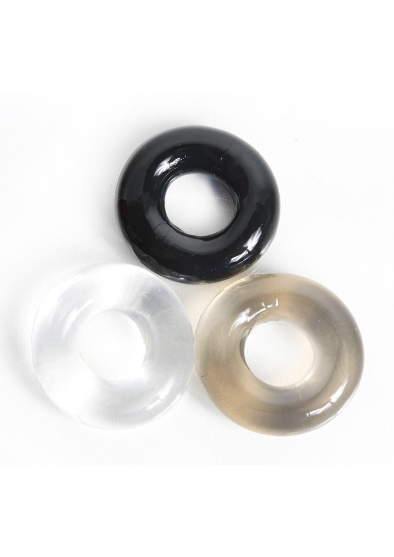 Boneyard Triple Play Stackable Bulge Cock Rings - Assorted Colors/Black - Set Of 3