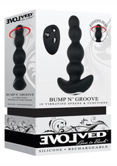 Bump N' Groove Rechargeable Silicone Anal Plug with Remote Control - Black