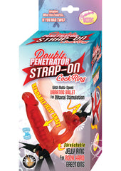 Double Penetrator Strap-On Vibrating Cock Ring - Red