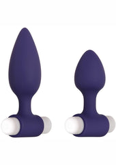 Dynamic Duo Rechargeable Silicone Vibrating Butt Plug - Purple/White - Large/Small - Set