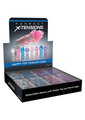 Fantasy X-Tensions Happy Top Stretchable Sleeve with Tickler Top and Penis Cage (8 Per Display) - Assorted - Assorted Colors