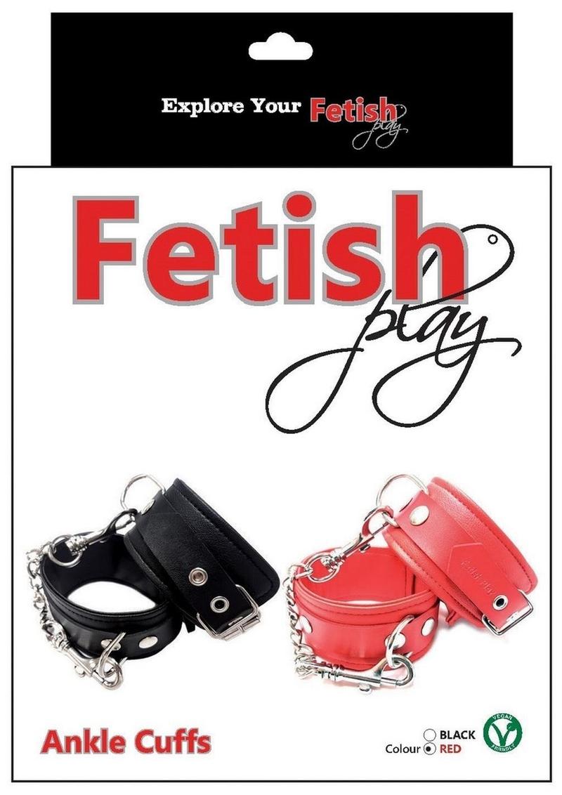 Fetish Play Ankle Cuffs Vegan Leather - Red