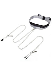 Fifty Shades Of Grey Play Nice Satin and Lace Collar Andamp; Nipple Clamps - Black/Silver