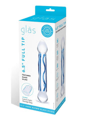 Glas Full Tip Glass Textured Dildo - Blue/Clear - 6.5in