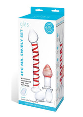 Glas Mr. Swirly Set with Glass Kegal Balls - Clear/Red - 4 Piece