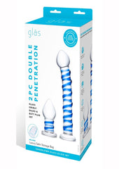 Glas Swirly Dildo and Buttplug - Blue/Clear - 2 Piece/Set