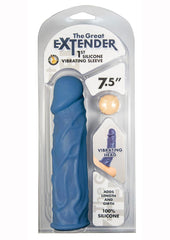 Great Extender 1st Silicone Vibrating Sleeve - Blue - 7.5in