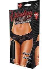 Hustler Toys Vibrating Panties Panty Vibe Lace Up Back Thong with Hidden Vibe Pocket - Black - Medium/Small