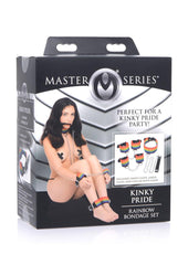 Kinky Pride Rainbow Bondage Set - Wrist/Ankle Cuffs and Collar with Leash