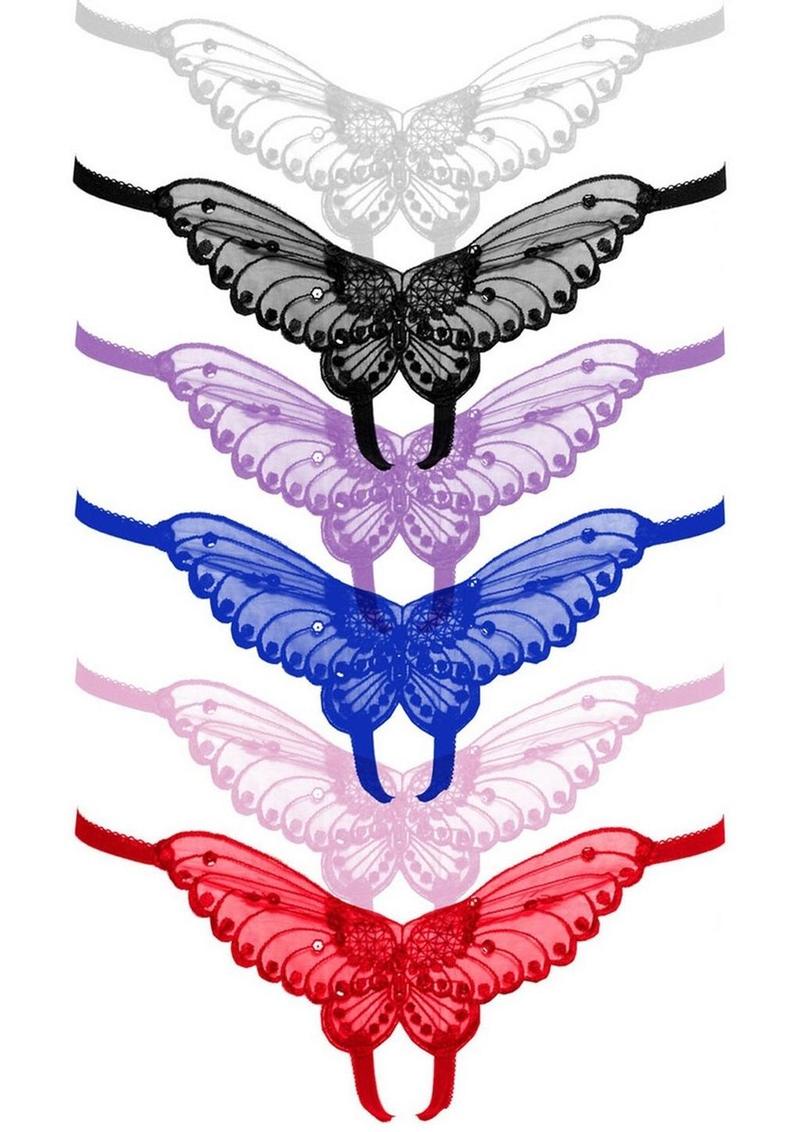 Leg Avenue Butterfly Crotchless with Pearl Sequin Detail (12 Pack) - Plus Size - Assorted - Assorted Colors - Queen