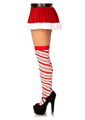 Leg Avenue Candy Cane Lurex Striped Over The Knee Socks