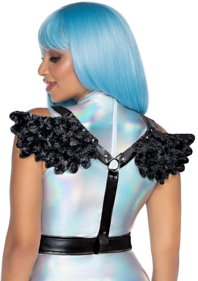 Leg Avenue Furry Angel Wing Body Harness - Black - One Size