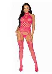 Leg Avenue High Neck Halter Hardcore Net and Lace Suspender Bodystocking