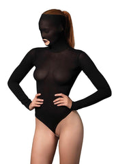 Leg Avenue Opaque Masked Bodysuit with Stimulating Beaded G-String - Black - One Size