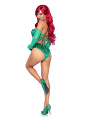 Leg Avenue Poison Temptress Leafy Halter Top with Corset Lace Up Back, Leafy Panty, and Sleeves