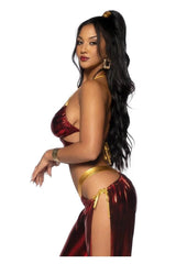 Leg Avenue Ruby Desert Princess Lame Bikini Top and Split Leg Cut-Out Harem Pants with Side Ties - Red - XSmall - 2 Piece