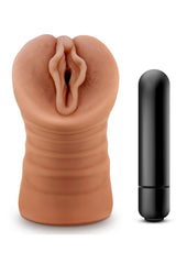 M For Men Sofia Vibrating Masturbator with Bullet - Pussy - Brown/Caramel