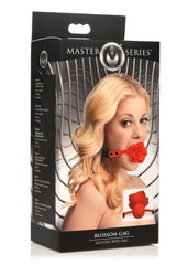 Master Series Blossom Gag Silicone Rose Gag - Black/Red