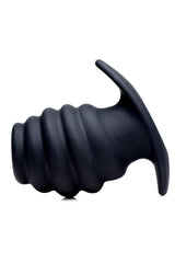 Master Series Silicone Ribbed Hollow Anal Plug - Black - Medium