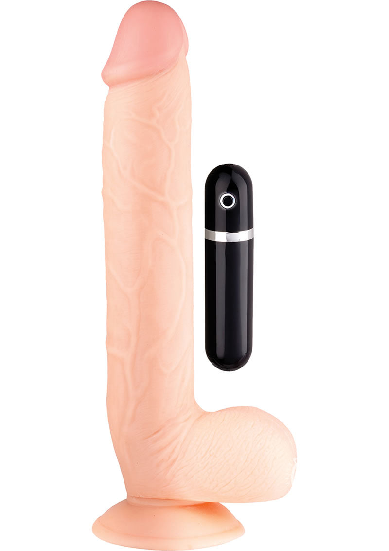 Maxx Men Vibrating Curved Dildo - Flesh/Vanilla - 11in