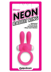 Neon Silicone Vibrating Rabbit Ring - Pink/White