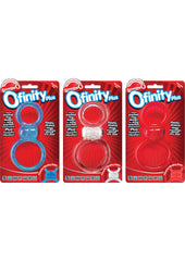 Ofinity Plus Super Stretch Vibrating Double Silicone Cock Ring Waterproof - Assorted Colors - 6 Each Per Box