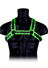 Ouch! Buckle Bulldog Harness - Black/Glow In The Dark/Green - Large/XLarge