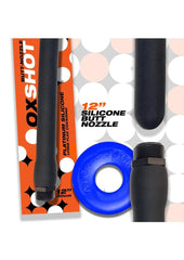 Oxballs Oxshot Silicone Butt Nozzle Shower Hose and Cock Ring - Black/Blue - 12in