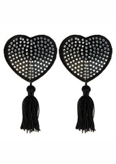 Peekaboo Satin with Stone and Tassel Pasties - Black/White