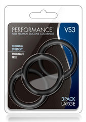 Performance Vs3 Pure Premium Silicone Cock Rings - Black - Large - 3 Pack