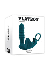 Playboy Bring It On Rechargeable Silicone Anal Plug with Cock Ring - Teal