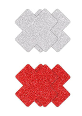 Pretty Pasties Glitter Cross - Red/Silver