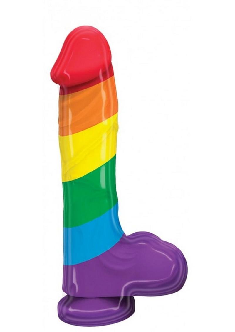 Pumped Rainbow Silicone Realistic Dildo with Balls - Multicolor - 9in