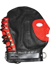 Rouge Leather Mask with D Ring and Lock Strap - Black/Red