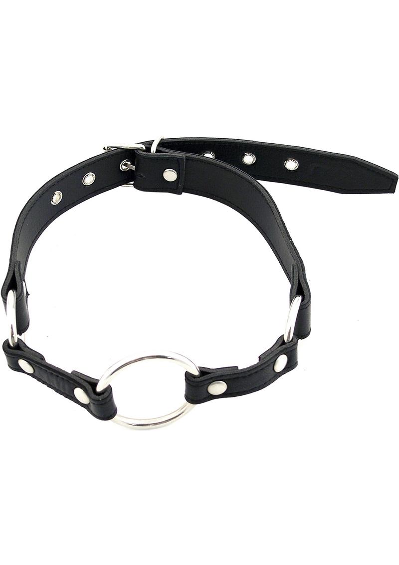 Rouge O Ring Leather Adjustable Mouth Gag - Black