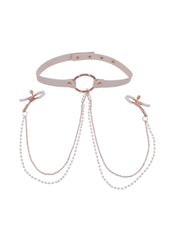 Sex and Miscielf Peaches 'N Creame Collar with Nipple Clamps - Ivory/Rose Gold