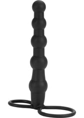 Silicone Beaded Double Rider Anal Probe Cock Ring - Black