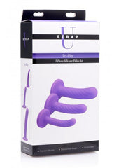 Strap U Tri-Play 3 Piece Silicone Dildo - Purple - Set