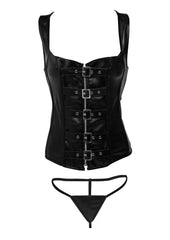 Strict Lace-Up Corset Vest and Thong - Black - Medium