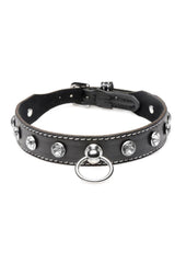 Strict Rhinestone Choker with O-Ring - Black/Clear